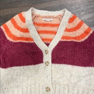 American Eagle Outfitters Striped Cardigan in Cream, Orange, and Purple
